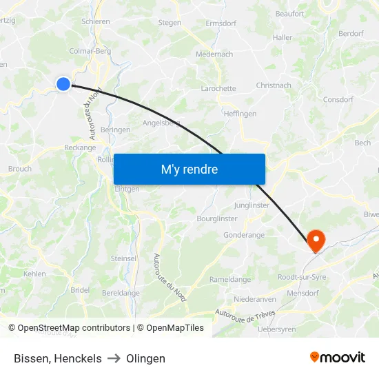 Bissen, Henckels to Olingen map