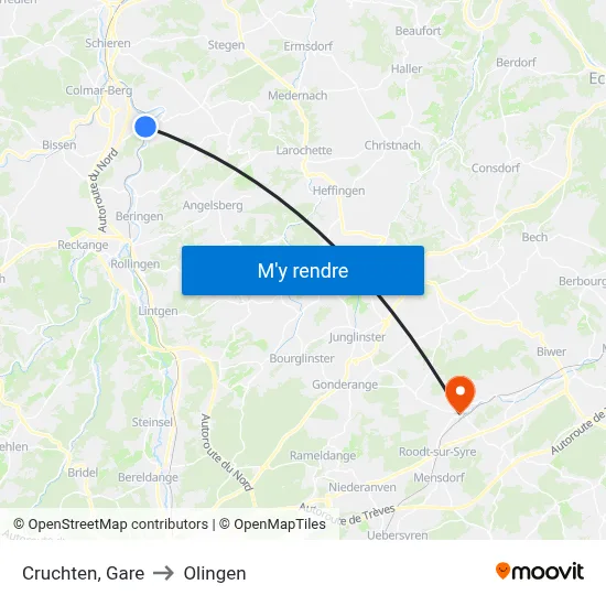 Cruchten, Gare to Olingen map