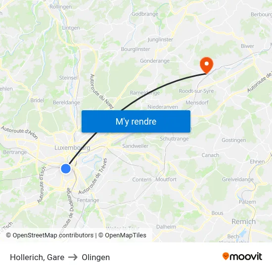 Hollerich, Gare to Olingen map