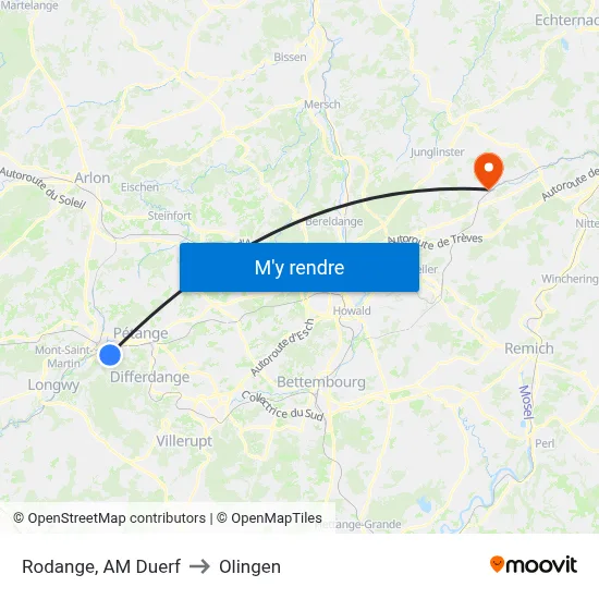 Rodange, AM Duerf to Olingen map