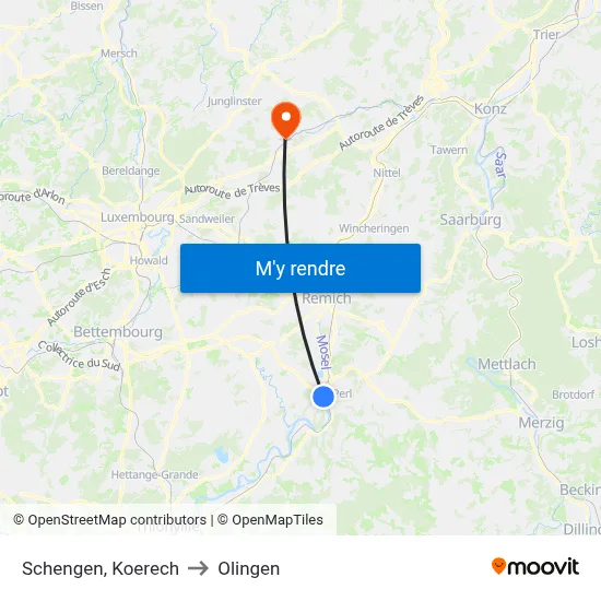 Schengen, Koerech to Olingen map