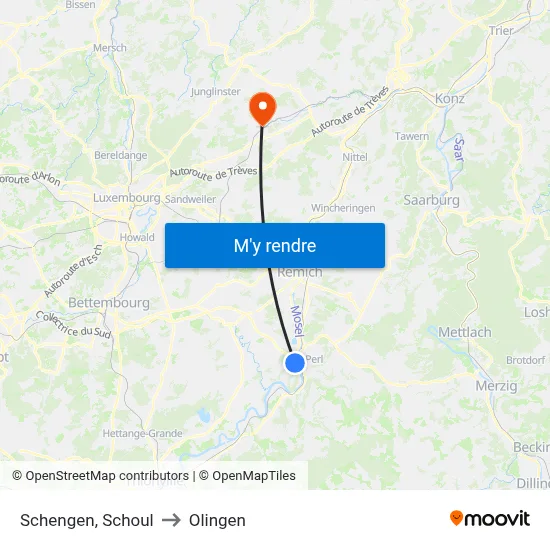 Schengen, Schoul to Olingen map