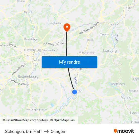 Schengen, Um Haff to Olingen map