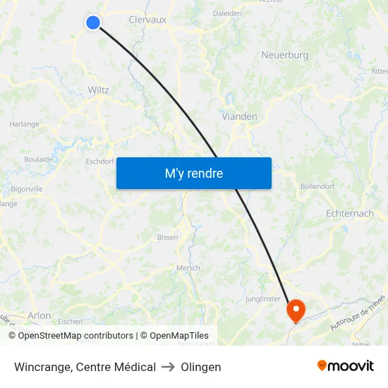 Wincrange, Centre Médical to Olingen map