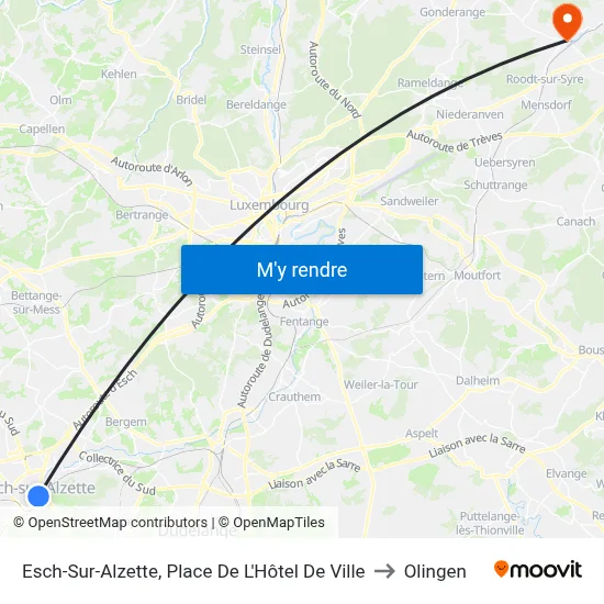 Esch-Sur-Alzette, Place De L'Hôtel De Ville to Olingen map