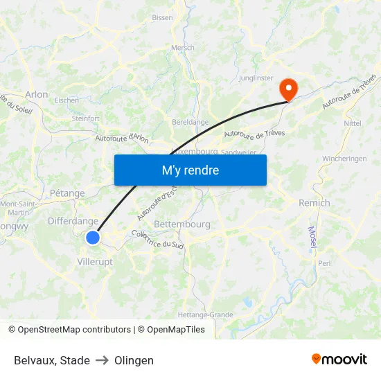 Belvaux, Stade to Olingen map