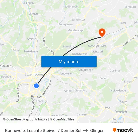 Bonnevoie, Leschte Steiwer / Dernier Sol to Olingen map