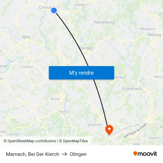Marnach, Bei Der Kierch to Olingen map