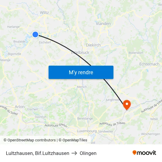 Lultzhausen, Bif.Lultzhausen to Olingen map