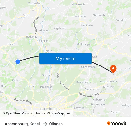 Ansembourg, Kapell to Olingen map