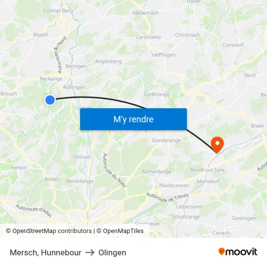 Mersch, Hunnebour to Olingen map