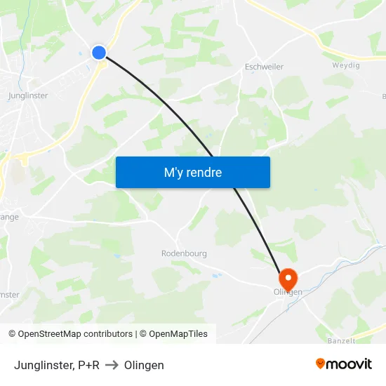 Junglinster, P+R to Olingen map