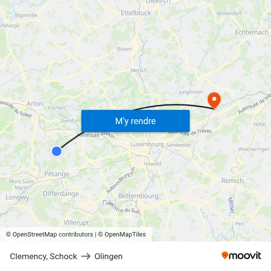 Clemency, Schock to Olingen map