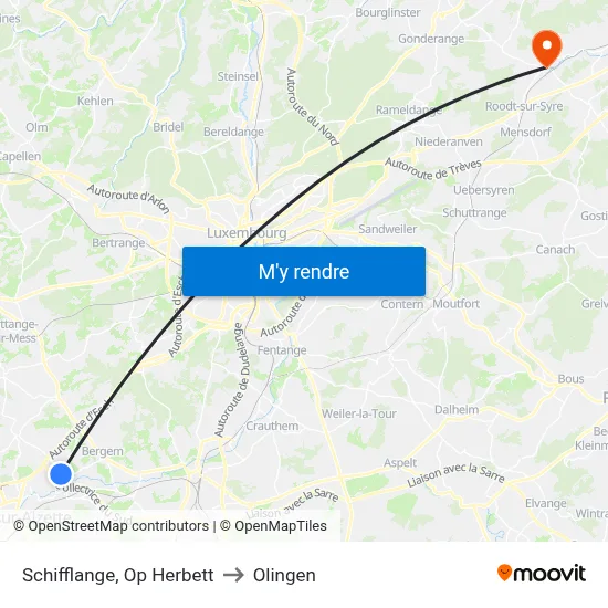 Schifflange, Op Herbett to Olingen map