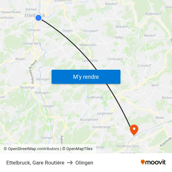 Ettelbruck, Gare Routière to Olingen map