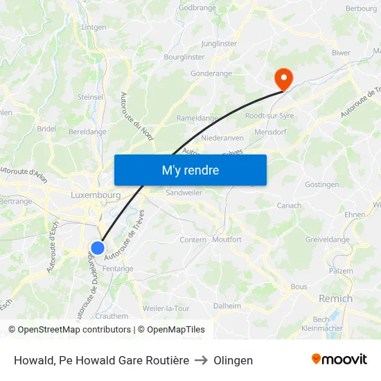 Howald, Pe Howald Gare Routière to Olingen map