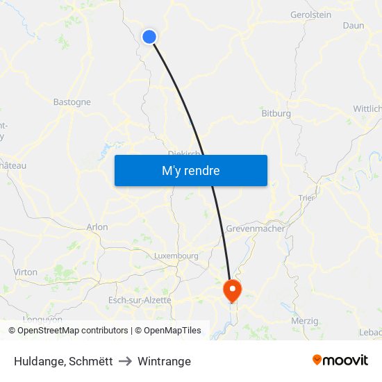 Huldange, Schmëtt to Wintrange map