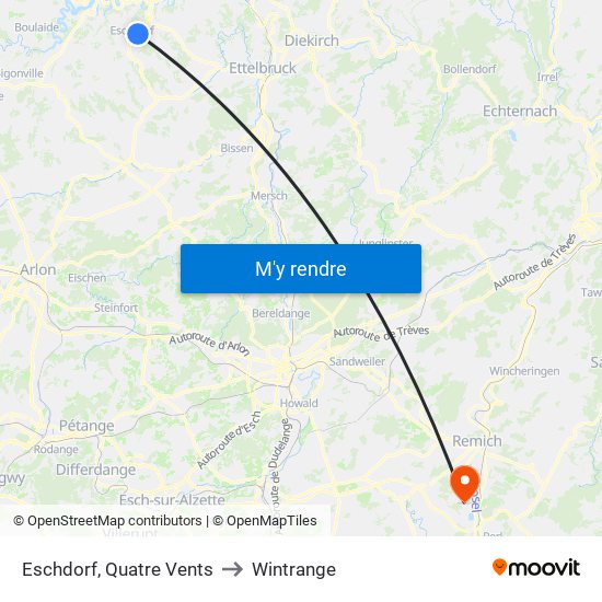 Eschdorf, Quatre Vents to Wintrange map