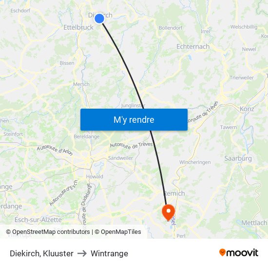 Diekirch, Kluuster to Wintrange map