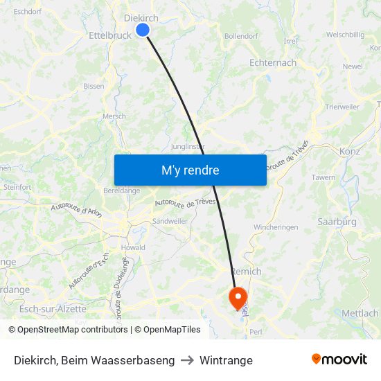 Diekirch, Beim Waasserbaseng to Wintrange map