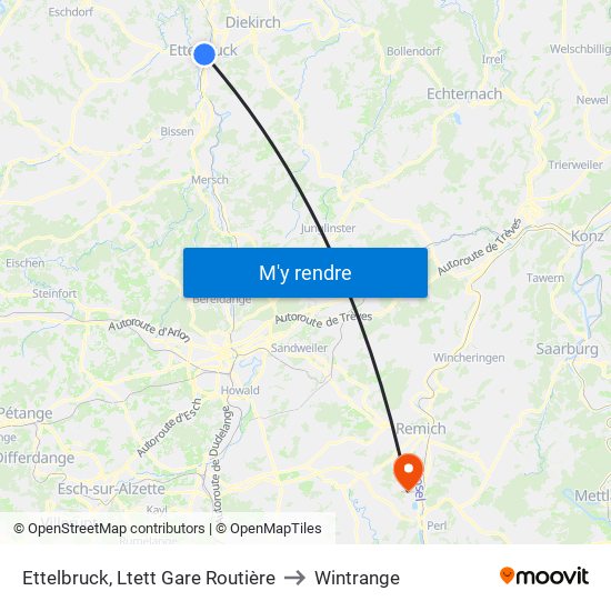 Ettelbruck, Ltett Gare Routière to Wintrange map