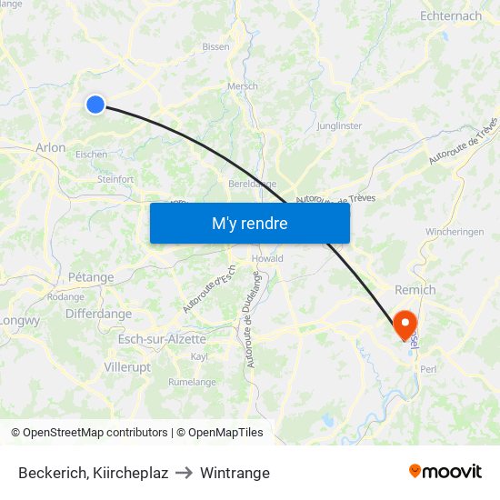 Beckerich, Kiircheplaz to Wintrange map