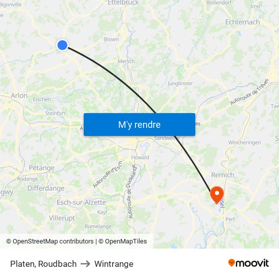 Platen, Roudbach to Wintrange map
