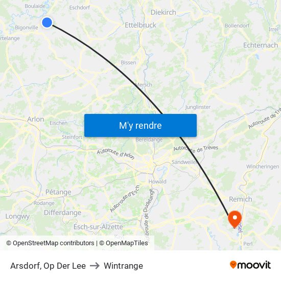 Arsdorf, Op Der Lee to Wintrange map