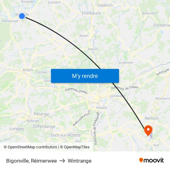 Bigonville, Réimerwee to Wintrange map