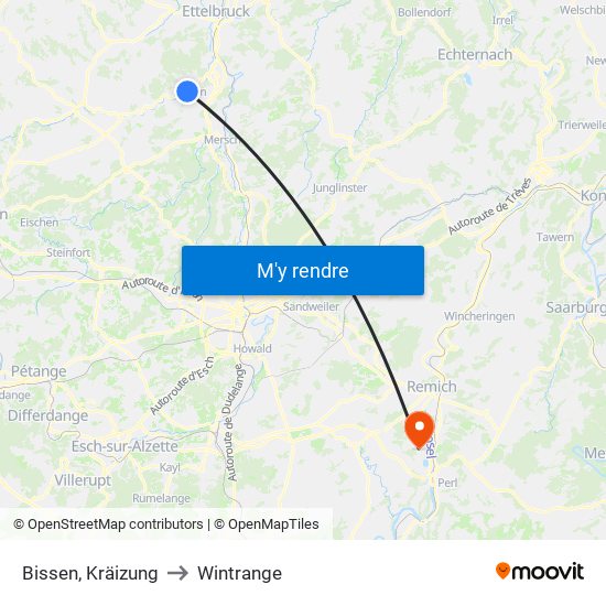 Bissen, Kräizung to Wintrange map