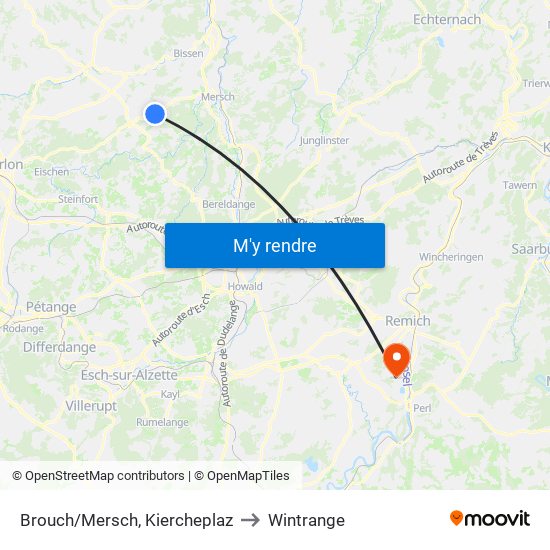 Brouch/Mersch, Kiercheplaz to Wintrange map