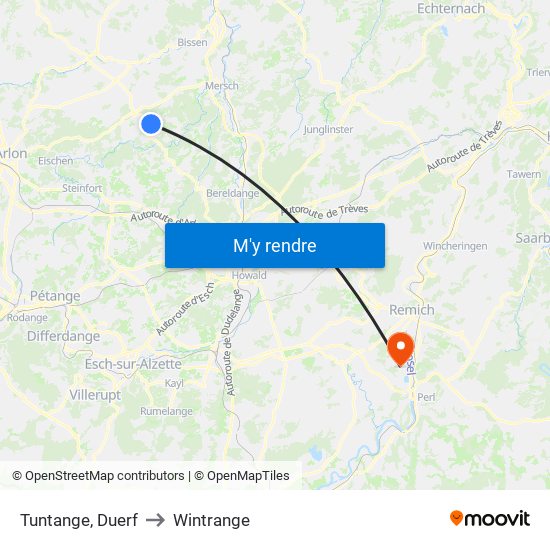 Tuntange, Duerf to Wintrange map