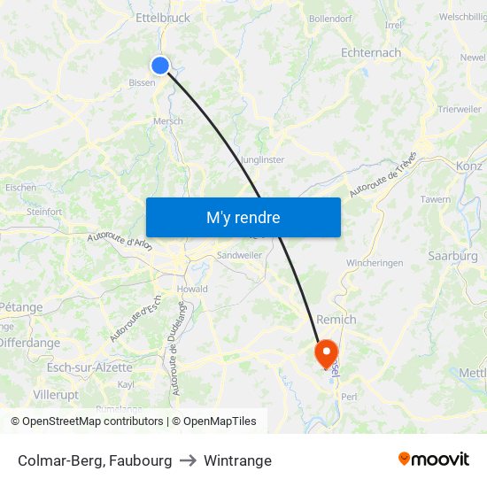 Colmar-Berg, Faubourg to Wintrange map