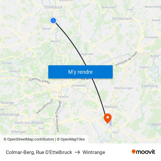 Colmar-Berg, Rue D'Ettelbruck to Wintrange map