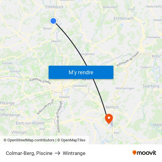 Colmar-Berg, Piscine to Wintrange map