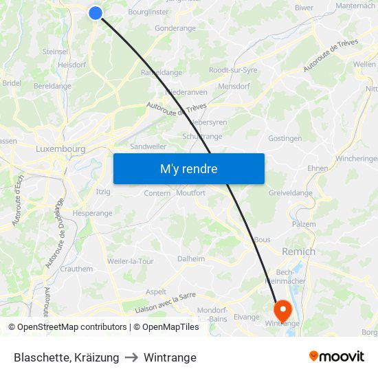 Blaschette, Kräizung to Wintrange map