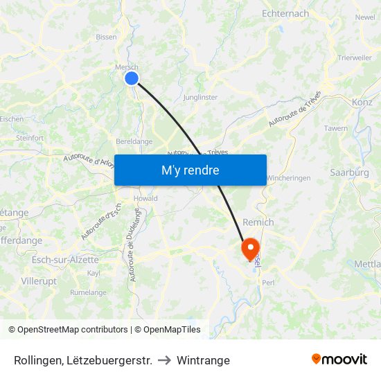 Rollingen, Lëtzebuergerstr. to Wintrange map