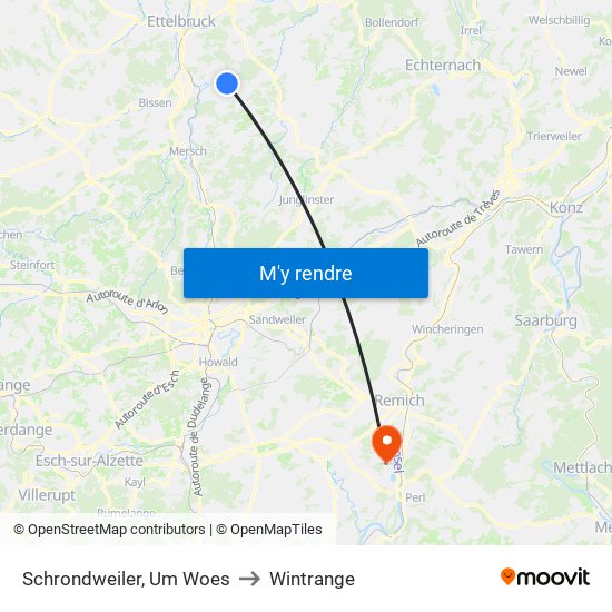 Schrondweiler, Um Woes to Wintrange map