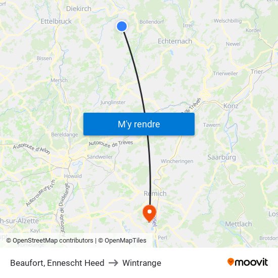 Beaufort, Ennescht Heed to Wintrange map