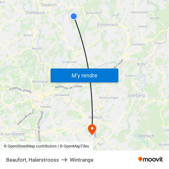 Beaufort, Halerstrooss to Wintrange map