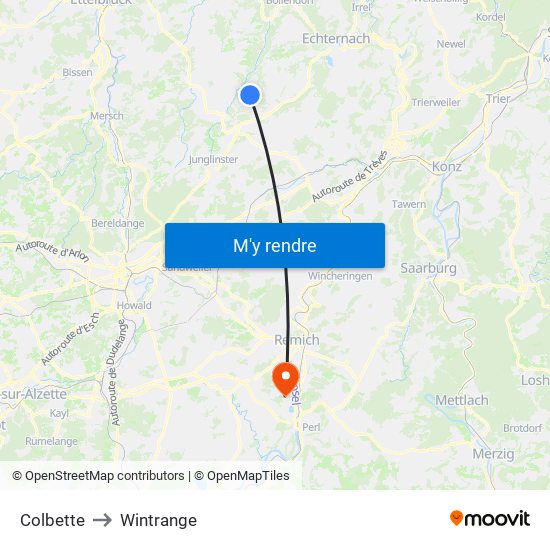 Colbette to Wintrange map