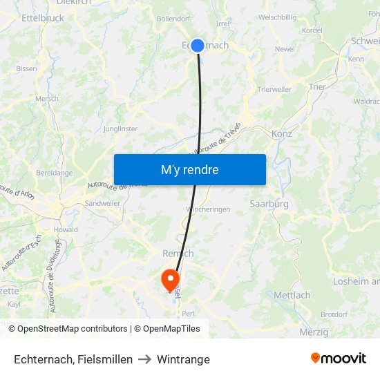 Echternach, Fielsmillen to Wintrange map