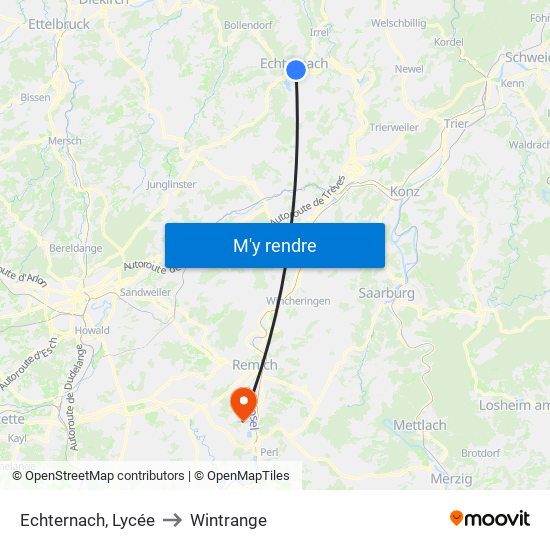 Echternach, Lycée to Wintrange map