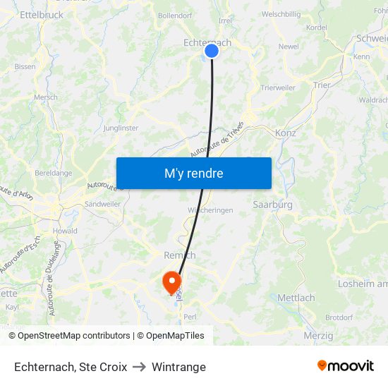 Echternach, Ste Croix to Wintrange map