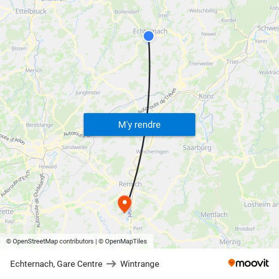 Echternach, Gare Centre to Wintrange map