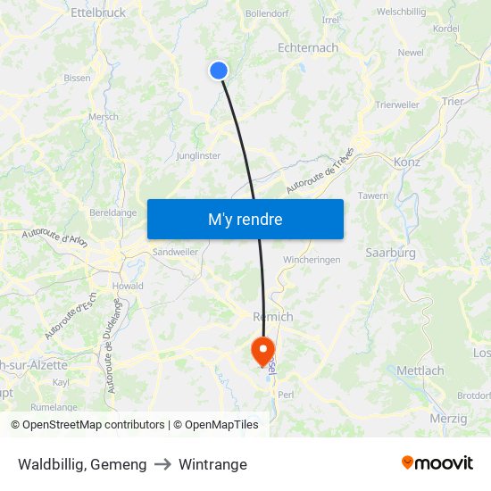 Waldbillig, Gemeng to Wintrange map