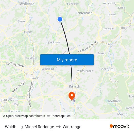 Waldbillig, Michel Rodange to Wintrange map