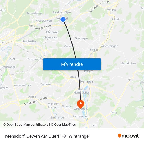 Mensdorf, Uewen AM Duerf to Wintrange map