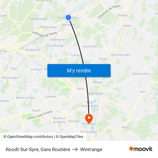 Roodt-Sur-Syre, Gare Routière to Wintrange map