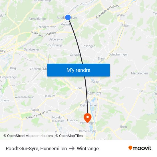 Roodt-Sur-Syre, Hunnemillen to Wintrange map